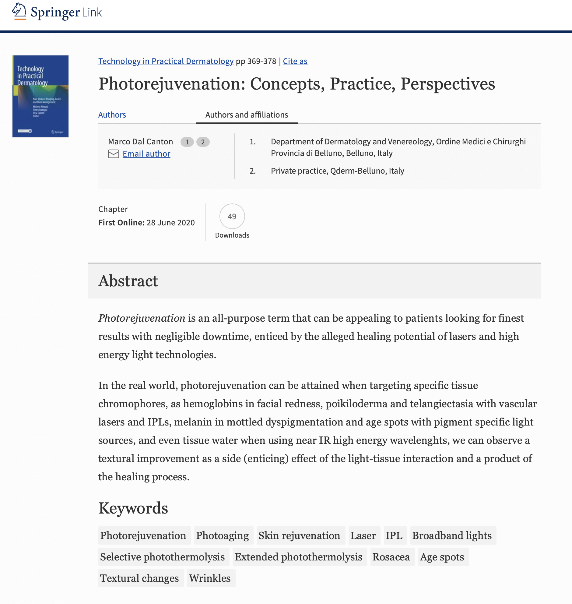 Fotoringiovanimento laser: concetti, pratica, prospettive. Pubblicazione dr. M. Dal Canton